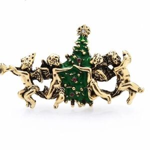 Vintage Christmas Tree Angel Brooches For Women 3 Happy Angles New Year Brooch